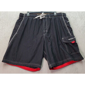 Speedo Swim Bottom Shorts Mens XL Black Mesh‎ Lined Dark Wash Drawstring Pocket